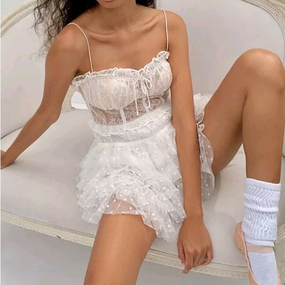For Love And Lemons White Lace Jules Mini Dress XS